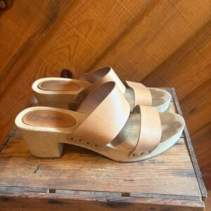 Madewell Tan Leather Wooden Slide Heels